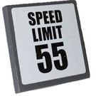 LEGO Dark Stone Gray Roadsign Clip-on 2 x 2 Square with Speed Limit 55 Sticker with Open 'U' Clip (15210)