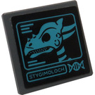 LEGO Dark Stone Gray Roadsign Clip-on 2 x 2 Square with Stygimoloch Dinosaur Skull Sticker with Open 'O' Clip (15210)