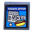LEGO Dark Stone Gray Roadsign Clip-on 2 x 2 Square with Todays Offer Hotdog   newspaper 3.99 Sticker with Open 'O' Clip (15210)