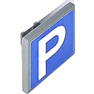 LEGO Donker Steengrijs Roadsign Clip-Aan 2 x 2 Vierkant met Wit P Parking Symbol Aan Blauw Sticker met Open 'O'-clip (15210)