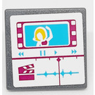 LEGO Dark Stone Gray Roadsign Clip-on 2 x 2 Square with Woman on TV Screen Sticker with Open 'O' Clip (15210)