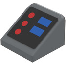 LEGO Dunkles Steingrau Steigung 1 x 1 (31°) mit rot und Blau Buttons Aufkleber (35338)