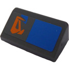 LEGO Dark Stone Gray Slope 1 x 2 (31°) with Blue Rectangle and Orange Pattern (Right) Sticker (85984)