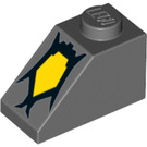 LEGO Dark Stone Gray Slope 1 x 2 (45°) with Yellow symbol (3040 / 34101)