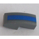 LEGO Dark Stone Gray Slope 1 x 2 Curved with Blue Stripe Sticker (11477)