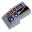 LEGO Dark Stone Gray Slope 1 x 2 Curved with Five Red Squares and Two Blue Buttons Left Side Sticker (11477)