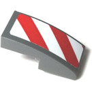 LEGO Dark Stone Gray Slope 1 x 2 Curved with red and white danger stripes (left) Sticker (11477)