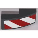 LEGO Dark Stone Gray Slope 1 x 2 Curved with red and white danger stripes with red corners - Left Sticker (11477)