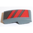LEGO Dark Stone Gray Slope 1 x 2 Curved with Red Diagonal Stripes (Left) Sticker (11477)