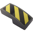 LEGO Dark Stone Gray Slope 1 x 2 Curved with Yellow and Black Danger Stripes (Left) Sticker (11477)