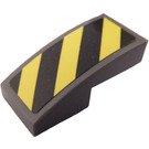 LEGO Dark Stone Gray Slope 1 x 2 Curved with Yellow and Black Danger Stripes (Right) Sticker (11477)