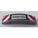 LEGO Dark Stone Gray Slope 1 x 4 Curved Double with 'HS60102', Red and White Danger Stripes Sticker (93273)
