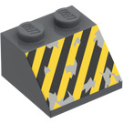 LEGO Donker steengrijs Helling 2 x 2 (45°) met Zwart en Geel Danger Strepen en Damage Decoratie (3039 / 50161)