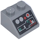 LEGO Dark Stone Gray Slope 2 x 2 (45°) with Red and Gray and Green Buttons and Controls Sticker (3039)