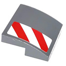 LEGO Dark Stone Gray Slope 2 x 2 Curved with Red and White Danger Stripes on Front Bumper left Sticker (15068)