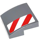 LEGO Dark Stone Gray Slope 2 x 2 Curved with Red and White Danger Stripes on Front Bumper right Sticker (15068)