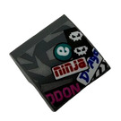LEGO Dark Stone Gray Slope 2 x 2 Curved with Red 'ninja', Dark Pink 'DDON', Blue 'Drago' and White 'e' Sticker (15068)