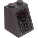 LEGO Dunkles Steingrau Steigung 2 x 2 x 2 (65°) mit Pullshift und Heat Gauge Aufkleber mit Unterrohr (3678)