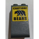 LEGO Dark Stone Gray Slope 2 x 2 x 3 (75°) with 'CAUTION!' 'BEARS' Warning sign Sticker Solid Studs (98560)