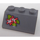 LEGO Dunkles Steingrau Steigung 2 x 3 (45°) mit Zwei Pink und Weiß Blumen auf Leave Aufkleber (3038)