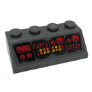 LEGO Dark Stone Gray Slope 2 x 4 (45°) with Control Panels Sticker with Rough Surface (3037)