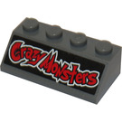 LEGO Dunkles Steingrau Steigung 2 x 4 (45°) mit 'Crazy Monsters' Aufkleber mit rauer Oberfläche (3037)