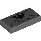 LEGO Dark Stone Gray Tile 1 x 2 with Bat, 'X', and Cursive Writing with Groove (11761 / 15061)
