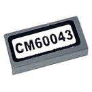 LEGO Dark Stone Gray Tile 1 x 2 with CM60043 License Plate Sticker with Groove (3069)