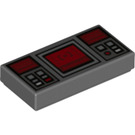 LEGO Dark Stone Gray Tile 1 x 2 with Control Panel with Dark Red Screens with Groove (3069)