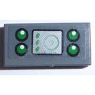 LEGO Dark Stone Gray Tile 1 x 2 with Four Green and Silver Buttons and radar pattern Sticker with Groove (3069)