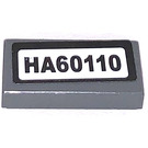 LEGO Dark Stone Gray Tile 1 x 2 with HA60110 License Plate Sticker with Groove (3069)