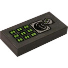 LEGO Dark Stone Gray Tile 1 x 2 with Helicopter Joystick and Switches Sticker with Groove (3069)