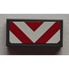 LEGO Dark Stone Gray Tile 1 x 2 with Red and White Chevron Danger Stripes Sticker with Groove (3069)