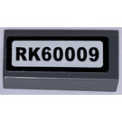 LEGO Dark Stone Gray Tile 1 x 2 with "RK60009" number plate Sticker with Groove (3069)