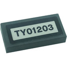 LEGO Dark Stone Gray Tile 1 x 2 with 'TY01203' Sticker with Groove (3069)