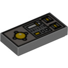 LEGO Gris pierre foncé Tuile 1 x 2 avec Jaune Buttons et Knob Controls avec rainure (3069)