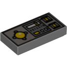 LEGO Dark Stone Gray Tile 1 x 2 with Yellow Buttons and Knob Controls with Groove (49038 / 83690)