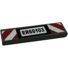 LEGO Dark Stone Gray Tile 1 x 4 with 'ER60103' and Red and White Danger Stripes Sticker (2431)