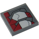 LEGO Donker Steengrijs Tegel 2 x 2 Omgekeerd met Dark Rood en Medium Stone Grey Strepen Sticker (11203)