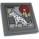 LEGO Dark Stone Gray Tile 2 x 2 Inverted with Photo of Dog and Award Sticker (11203)
