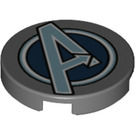 LEGO Dark Stone Gray Tile 2 x 2 Round with Avengers Symbol with Bottom Stud Holder (14769 / 45984)