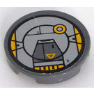 LEGO Dark Stone Gray Tile 2 x 2 Round with Black and Yellow Circles and 3 Yellow Pattern Sticker with Bottom Stud Holder (14769)