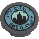LEGO Dark Stone Gray Tile 2 x 2 Round with 'CITY SUBWAY' Sticker with Bottom Stud Holder (14769)