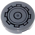 LEGO Dark Stone Gray Tile 2 x 2 Round with Gear Sticker with Bottom Stud Holder (14769)