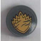 LEGO Dark Stone Gray Tile 2 x 2 Round with Gold Spiked Badge Sticker with Bottom Stud Holder (14769)