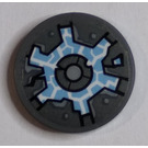 LEGO Dark Stone Gray Tile 2 x 2 Round with Hatch and Medium Blue Energy Pattern Sticker with Bottom Stud Holder (14769)