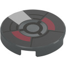 LEGO Dark Stone Gray Tile 2 x 2 Round with Red and Gray Anti Man Pattern with Bottom Stud Holder (14769 / 102819)