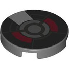LEGO Dark Stone Gray Tile 2 x 2 Round with Red and Gray Anti Man Pattern with Bottom Stud Holder (14769 / 102819)