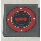 LEGO Dunkles Steingrau Fliese 2 x 2 mit batman Logo und rot Kreis Aufkleber mit Nut (3068)