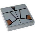 LEGO Dark Stone Gray Tile 2 x 2 with Brown Areas and Black Lines Sticker with Groove (3068)